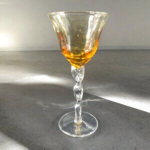 Italian Optic Drinking Glass‎ Clear Twisted Stem Optic Amber Top Barware Single